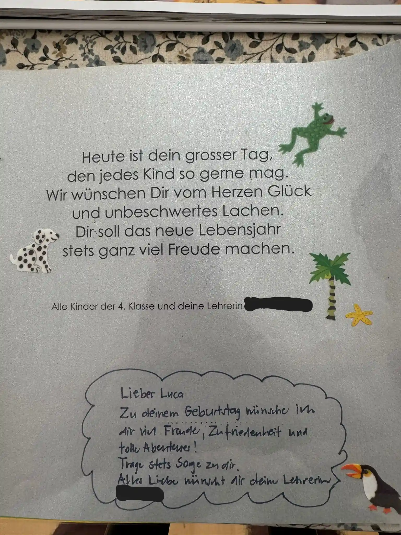 the booklet luca's fourth grade class made for his 10th birthday.