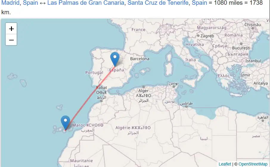 distance las palmas to madrid