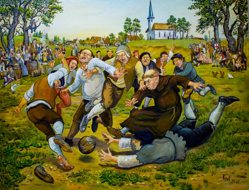 Medieval Football (Jõhvi), Painting by Eduard Kont | Artmajeur
