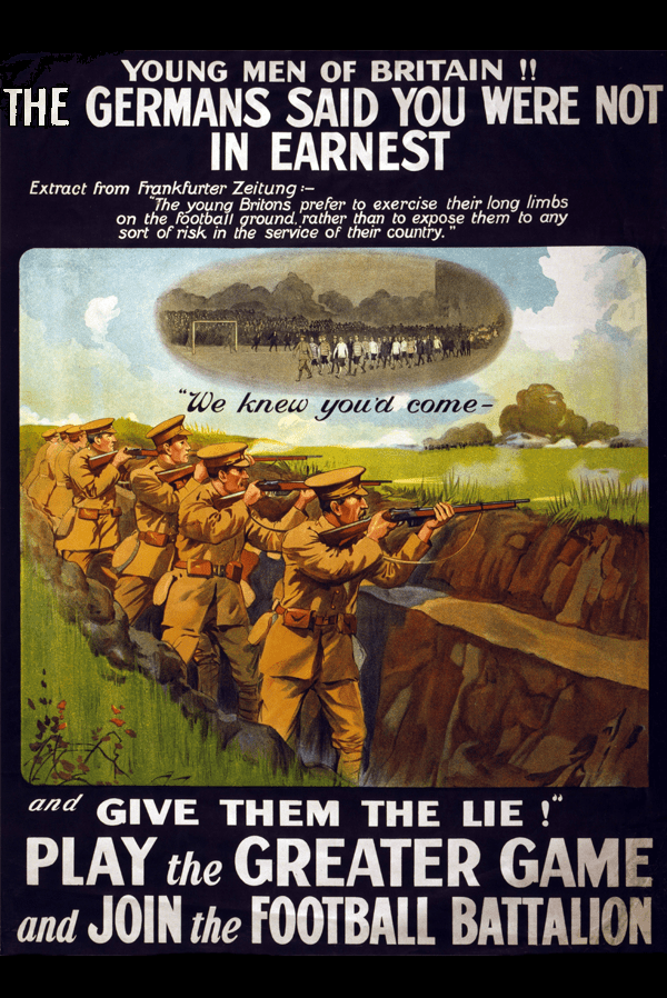 A poster of soldiers aiming guns AI-generated content may be incorrect.
